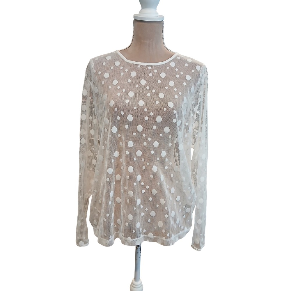 Charlie Paige White Sheer Mesh Polka Dot Long Sleeve Top Layering Dainty XL